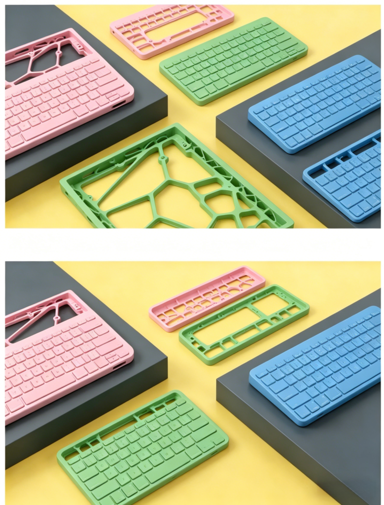 Anodized aluminum keyboard chassis with premium surface finish and minimalist industrial design aesthetics